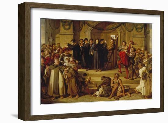 Martin Luther Ninety-Five Theses Being Nailed to the Door of Wittenberg Church-Julius Hübner-Framed Giclee Print