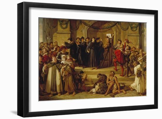 Martin Luther Ninety-Five Theses Being Nailed to the Door of Wittenberg Church-Julius Hübner-Framed Giclee Print