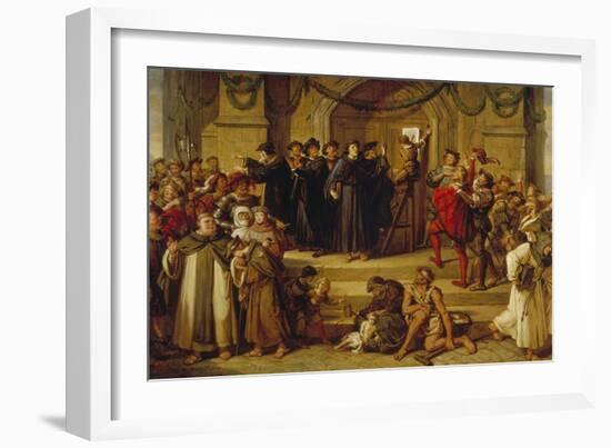 Martin Luther Ninety-Five Theses Being Nailed to the Door of Wittenberg Church-Julius Hübner-Framed Giclee Print