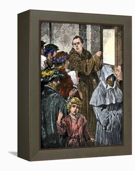 Martin Luther Posting His 95 Theses on the Church Door in Wittenberg-null-Framed Premier Image Canvas