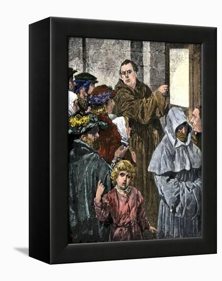 Martin Luther Posting His 95 Theses on the Church Door in Wittenberg-null-Framed Premier Image Canvas