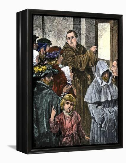 Martin Luther Posting His 95 Theses on the Church Door in Wittenberg-null-Framed Premier Image Canvas