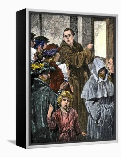 Martin Luther Posting His 95 Theses on the Church Door in Wittenberg-null-Framed Premier Image Canvas