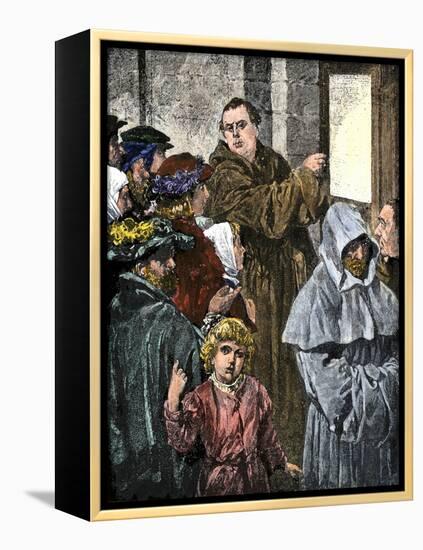 Martin Luther Posting His 95 Theses on the Church Door in Wittenberg-null-Framed Premier Image Canvas
