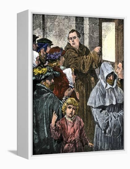 Martin Luther Posting His 95 Theses on the Church Door in Wittenberg-null-Framed Premier Image Canvas