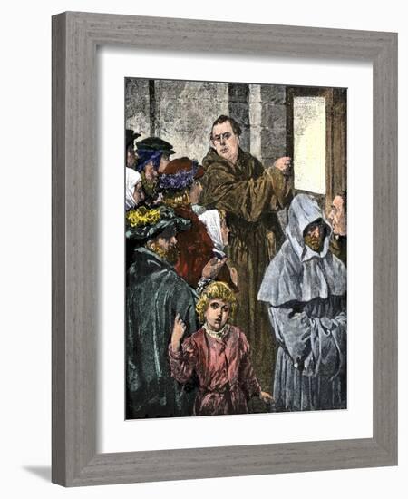 Martin Luther Posting His 95 Theses on the Church Door in Wittenberg-null-Framed Giclee Print