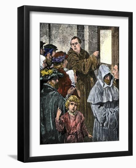 Martin Luther Posting His 95 Theses on the Church Door in Wittenberg-null-Framed Giclee Print