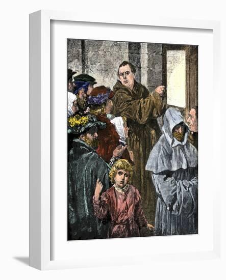 Martin Luther Posting His 95 Theses on the Church Door in Wittenberg-null-Framed Giclee Print