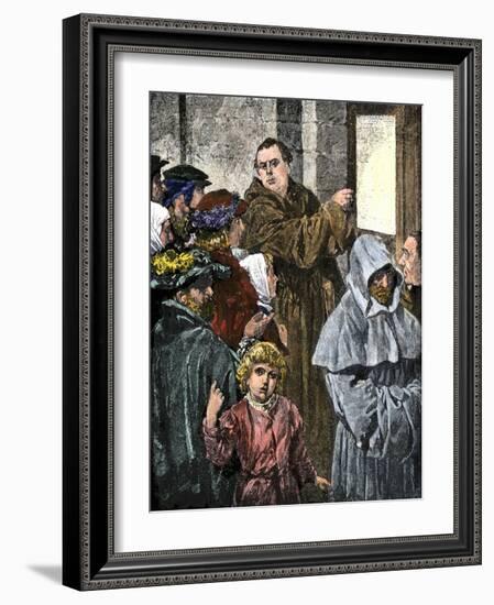 Martin Luther Posting His 95 Theses on the Church Door in Wittenberg-null-Framed Giclee Print