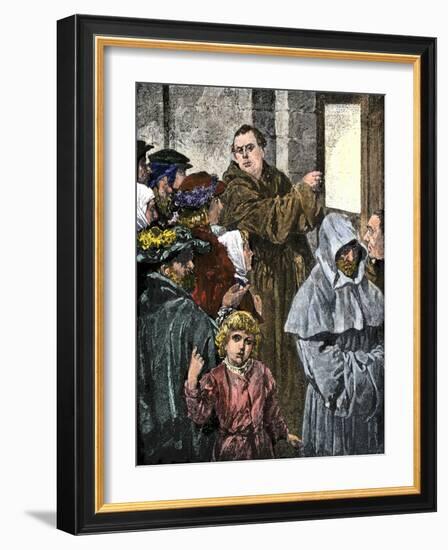 Martin Luther Posting His 95 Theses on the Church Door in Wittenberg-null-Framed Giclee Print