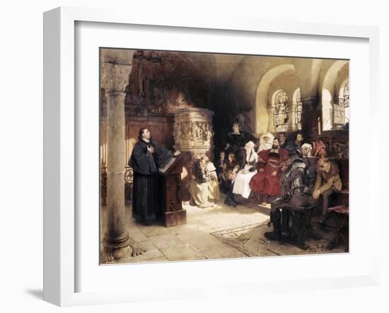 Martin Luther Preaches in Wartburg-Hugo Vogel-Framed Giclee Print