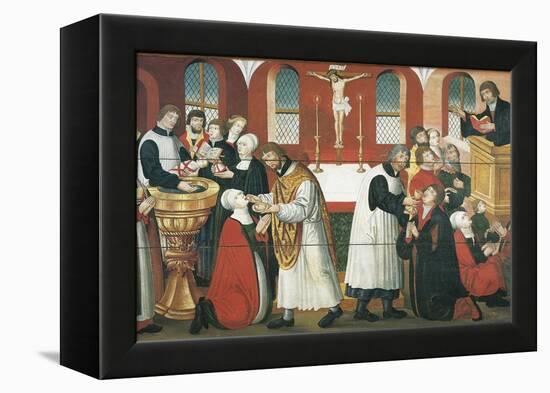 Martin Luther Preaching, Detail from the Altarpiece of the Church of Torslunde, 1561-null-Framed Premier Image Canvas