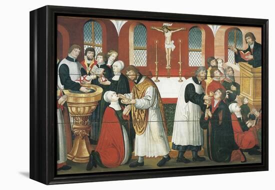 Martin Luther Preaching, Detail from the Altarpiece of the Church of Torslunde, 1561-null-Framed Premier Image Canvas