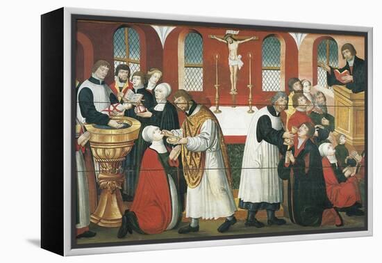 Martin Luther Preaching, Detail from the Altarpiece of the Church of Torslunde, 1561-null-Framed Premier Image Canvas