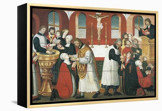 Martin Luther Preaching, Detail from the Altarpiece of the Church of Torslunde, 1561-null-Framed Premier Image Canvas