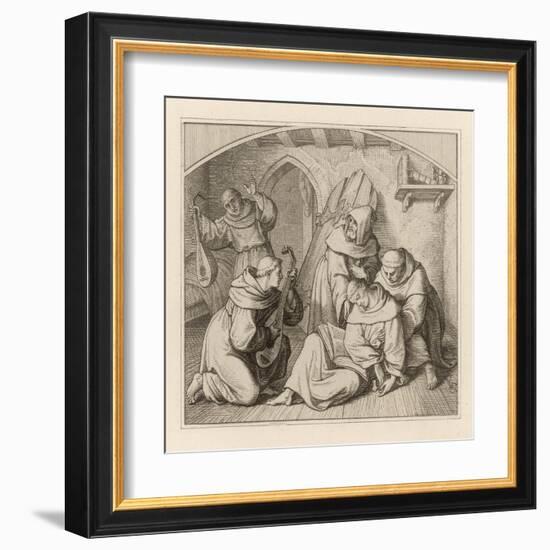 Martin Luther Senseless with His Doubts and Self-Torments is Tended by His Sympathetic Brethren-Gustav Konig-Framed Art Print