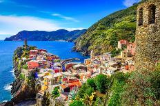 Scenic View of Colorful Village Vernazza and Ocean Coast in Cinque Terre, Italy-Martin M303-Photographic Print