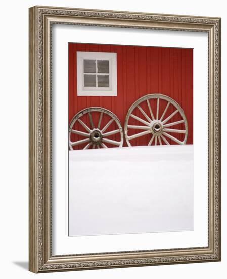 Martin Stables, Window and Wheel Detail, Banff, Alberta-Michele Westmorland-Framed Photographic Print