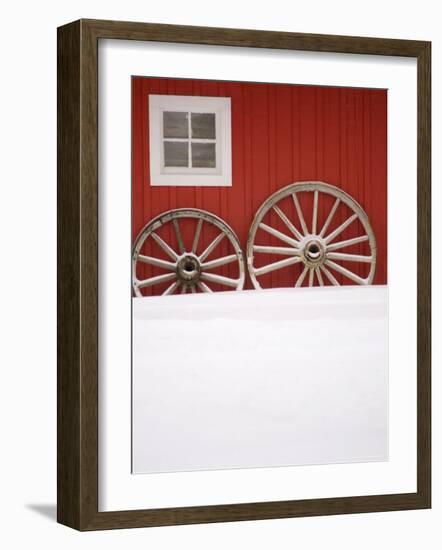 Martin Stables, Window and Wheel Detail, Banff, Alberta-Michele Westmorland-Framed Photographic Print