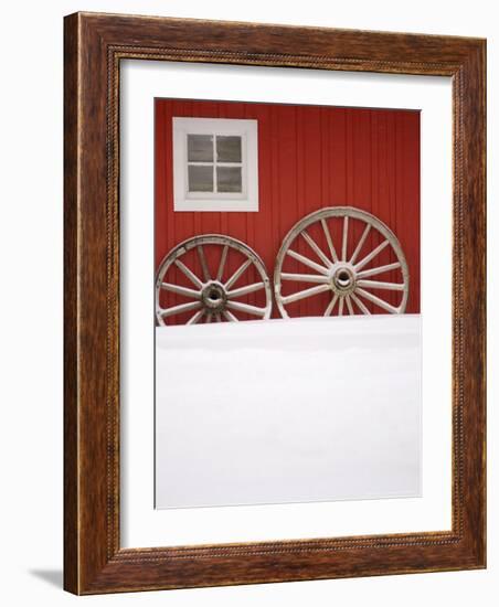 Martin Stables, Window and Wheel Detail, Banff, Alberta-Michele Westmorland-Framed Photographic Print