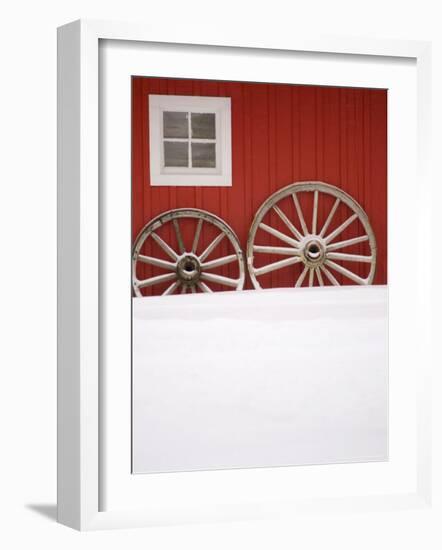 Martin Stables, Window and Wheel Detail, Banff, Alberta-Michele Westmorland-Framed Photographic Print