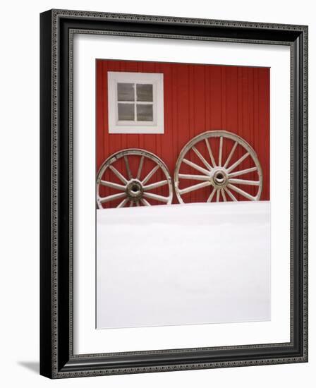 Martin Stables, Window and Wheel Detail, Banff, Alberta-Michele Westmorland-Framed Photographic Print