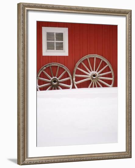 Martin Stables, Window and Wheel Detail, Banff, Alberta-Michele Westmorland-Framed Photographic Print