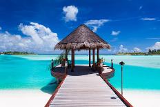 Empty Hammock between Palm Trees on Tropical Beach-Martin Valigursky-Photographic Print