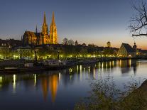 Regensburg in Bavaria, the Old Town. Dawn over the Old Town, Reflections in the River Danube-Martin Zwick-Photographic Print