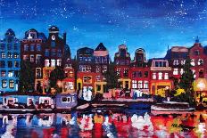 Amsterdam Skyline with Canal at Night-Martina Bleichner-Framed Art Print