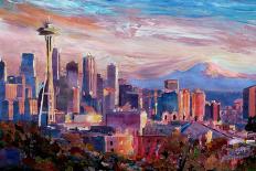 Seattle Skyline with Space Needle and Mt Rainier-Martina Bleichner-Art Print