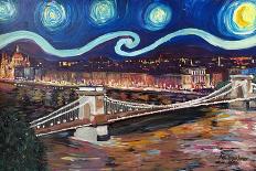 Starry Night in Budapest Hungary with Danube-Martina Bleichner-Art Print