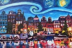 Starry Night over Amsterdam Canal with Van Gogh-Martina Bleichner-Art Print