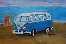 The VW Bug Series - The Blue Volkswagen Bug at the Beach-Martina Bleichner-Framed Art Print