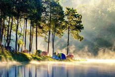 Morning in Forest with Camping in the Mist-martinho Smart-Photographic Print