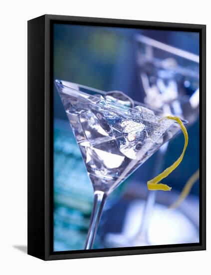 Martini with Lemon Peel and Ice Cubes-null-Framed Premier Image Canvas