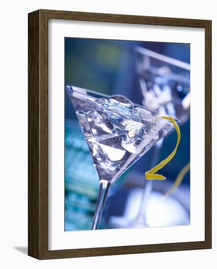 Martini with Lemon Peel and Ice Cubes-null-Framed Photographic Print