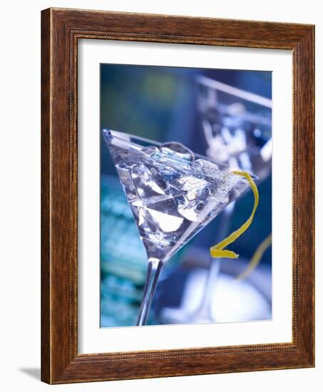 Martini with Lemon Peel and Ice Cubes-null-Framed Photographic Print