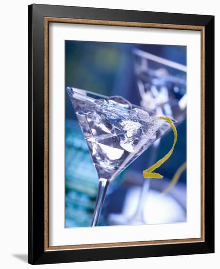 Martini with Lemon Peel and Ice Cubes-null-Framed Photographic Print