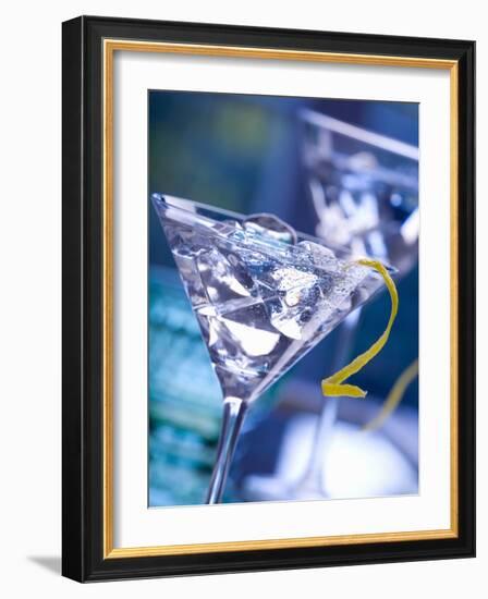 Martini with Lemon Peel and Ice Cubes-null-Framed Photographic Print