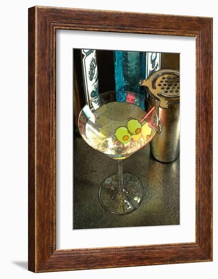 Martini with Two Olives on the Black Table-Steve Ash-Framed Giclee Print