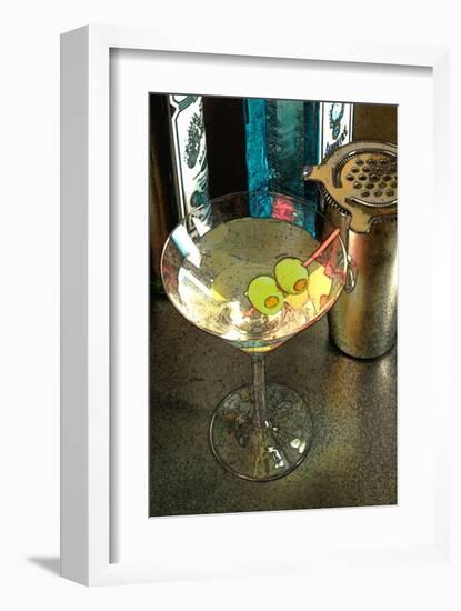 Martini with Two Olives on the Black Table-Steve Ash-Framed Giclee Print