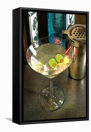 Martini with Two Olives on the Black Table-Steve Ash-Framed Premier Image Canvas