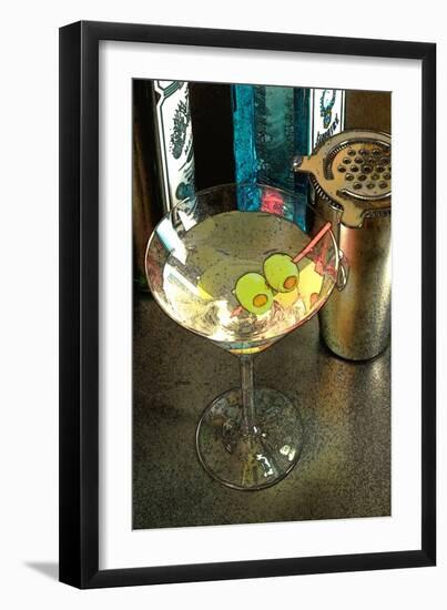 Martini with Two Olives on the Black Table-Steve Ash-Framed Giclee Print