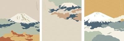 Fuji Mountain Background with Japanese Wave Pattern Vector. Cloud Template.-marukopum-Mounted Photographic Print