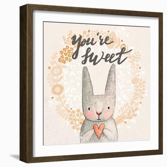 Marvelous Card with Sweet Rabbit Holding Heart. Awesome Background Made in Watercolor Technique. Pa-smilewithjul-Framed Premium Giclee Print