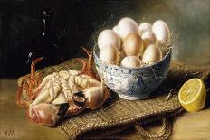 A Crab and a Bowl of Eggs on a Basket, with a Bottle and Half a Lemon-Mary A. Powis-Giclee Print