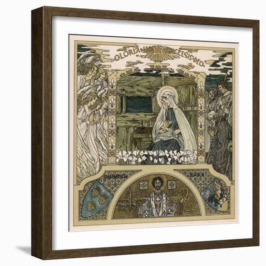 Mary and Jesus Watched by Angels on One Side Shepherds on the Other-Heinrich Lefler-Framed Photographic Print