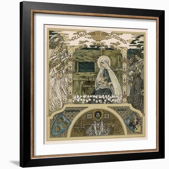 Mary and Jesus Watched by Angels on One Side Shepherds on the Other-Heinrich Lefler-Framed Photographic Print