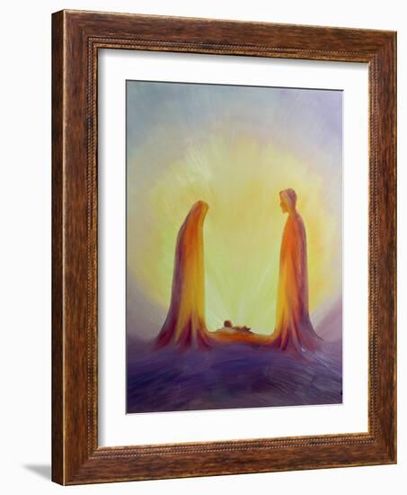 Mary and Joseph Look with Faith on the Child Jesus at His Nativity, 1995-Elizabeth Wang-Framed Premium Giclee Print